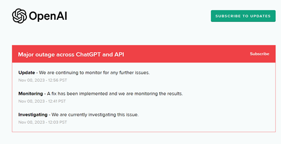 ChatGPT和API发生重大中断！