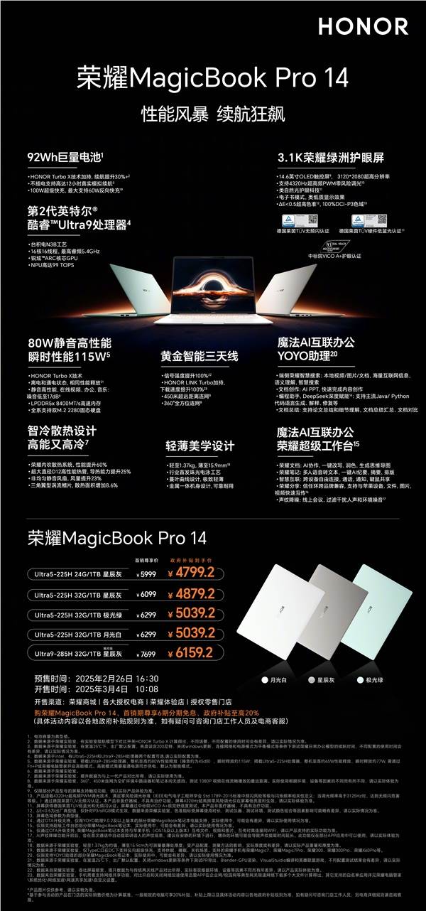 国补到手价4799元起！荣耀MagicBook Pro 14一图看懂