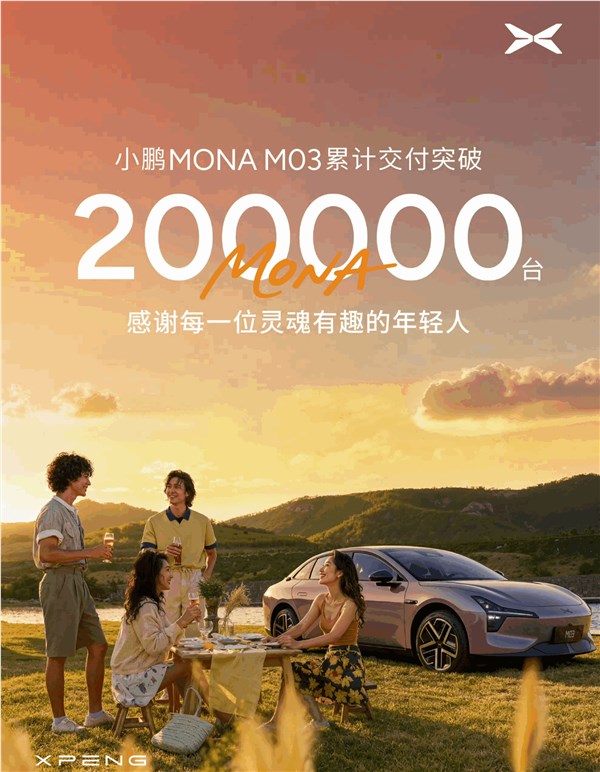 连续12个月交付量破万!小鹏MONA M03累计交付20万台