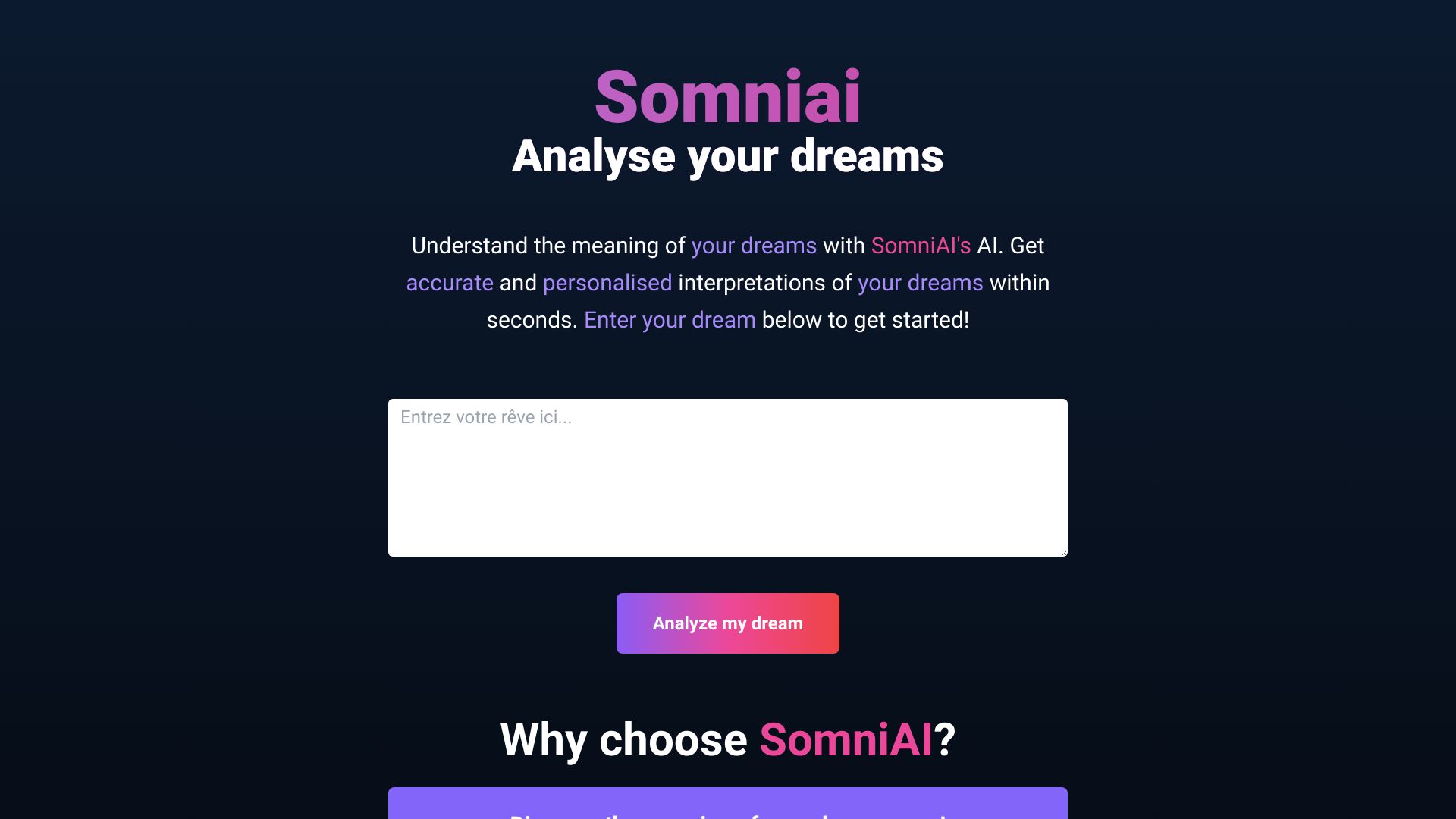 SomniAI : Dream analysis with AI Power