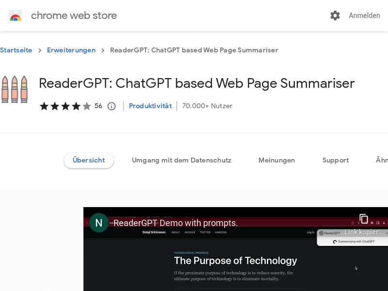 ReaderGPT: ChatGPT powered web summary