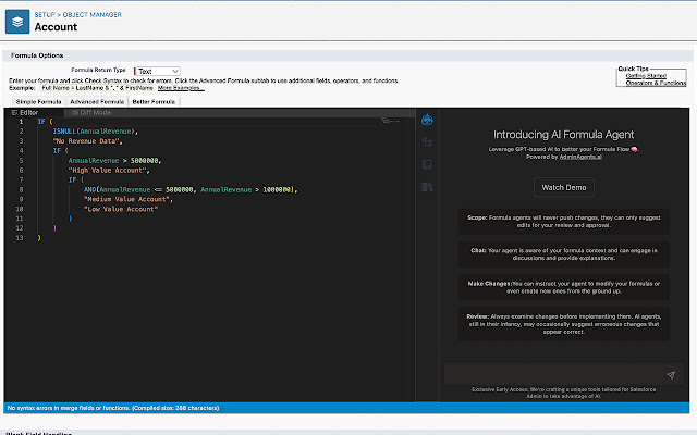 Enhanced Salesforce Formula Editor and AI Agent