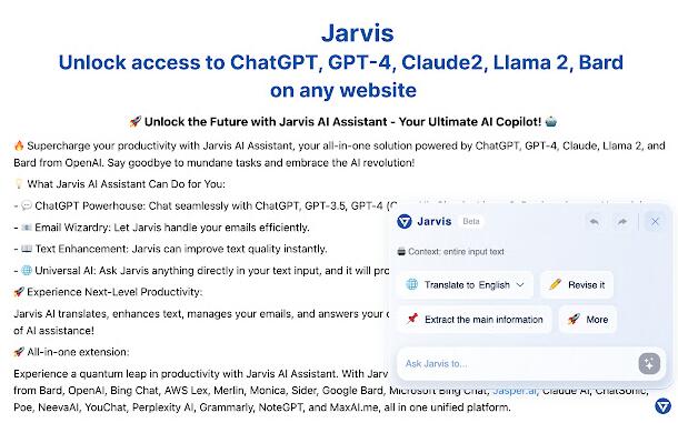 Jarvis AI: GPT-4, Claude, Llama & Bard access