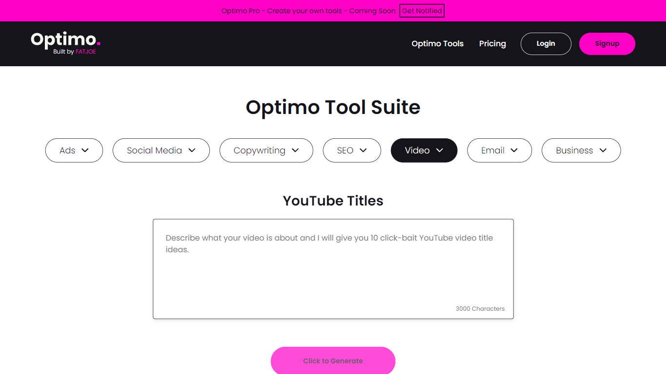 Youtube Title Generator | Optimo