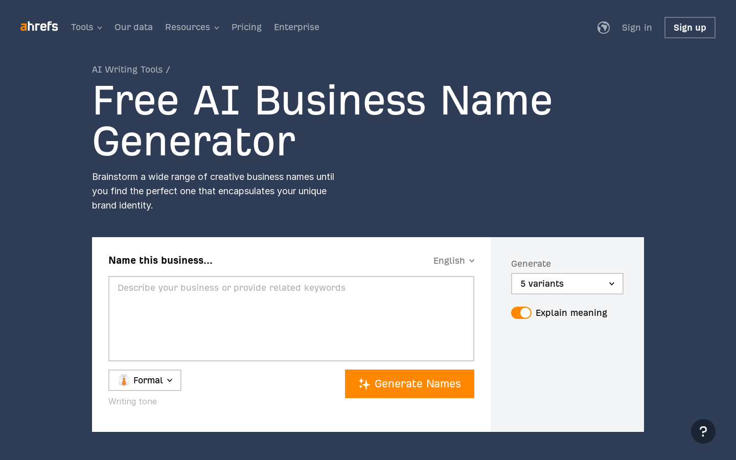 Business Name Generator | Ahrefs