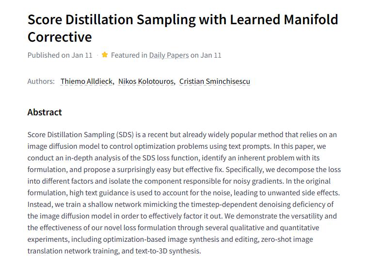 Score Distillation Sampling