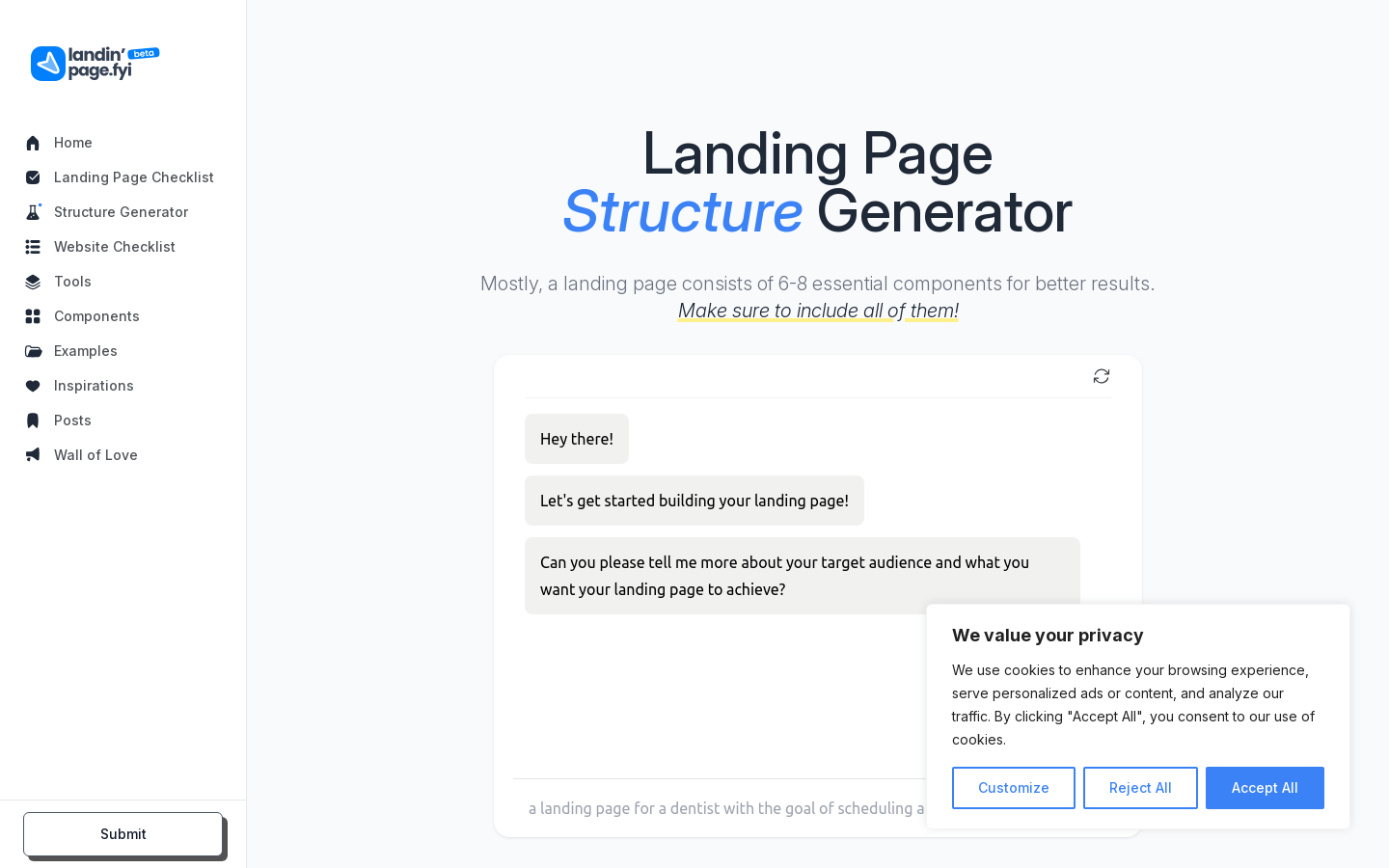 Landing Page Structure Generator