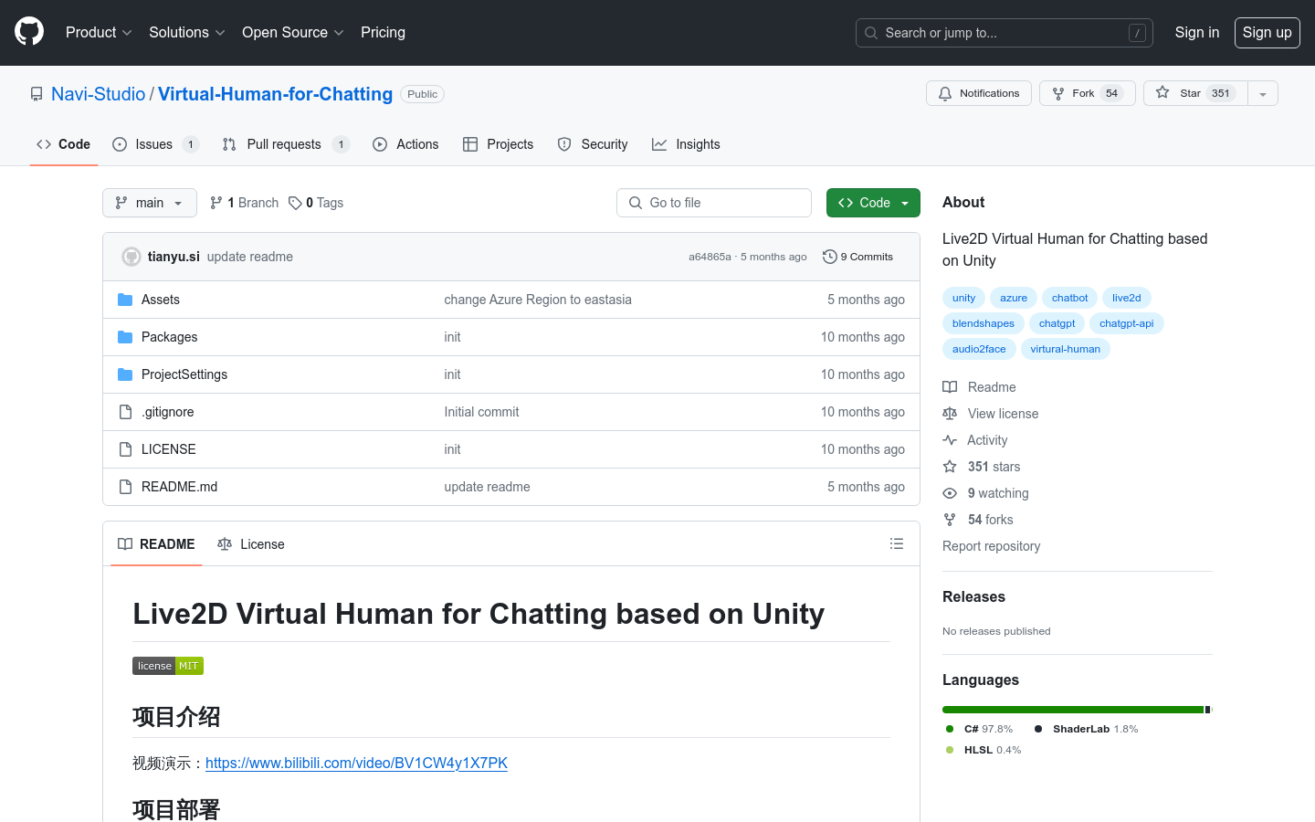 Live2D Virtual Human for Chatting based on Unity