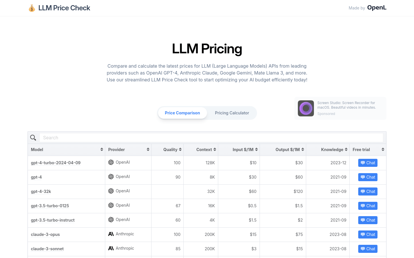 LLM Price Check