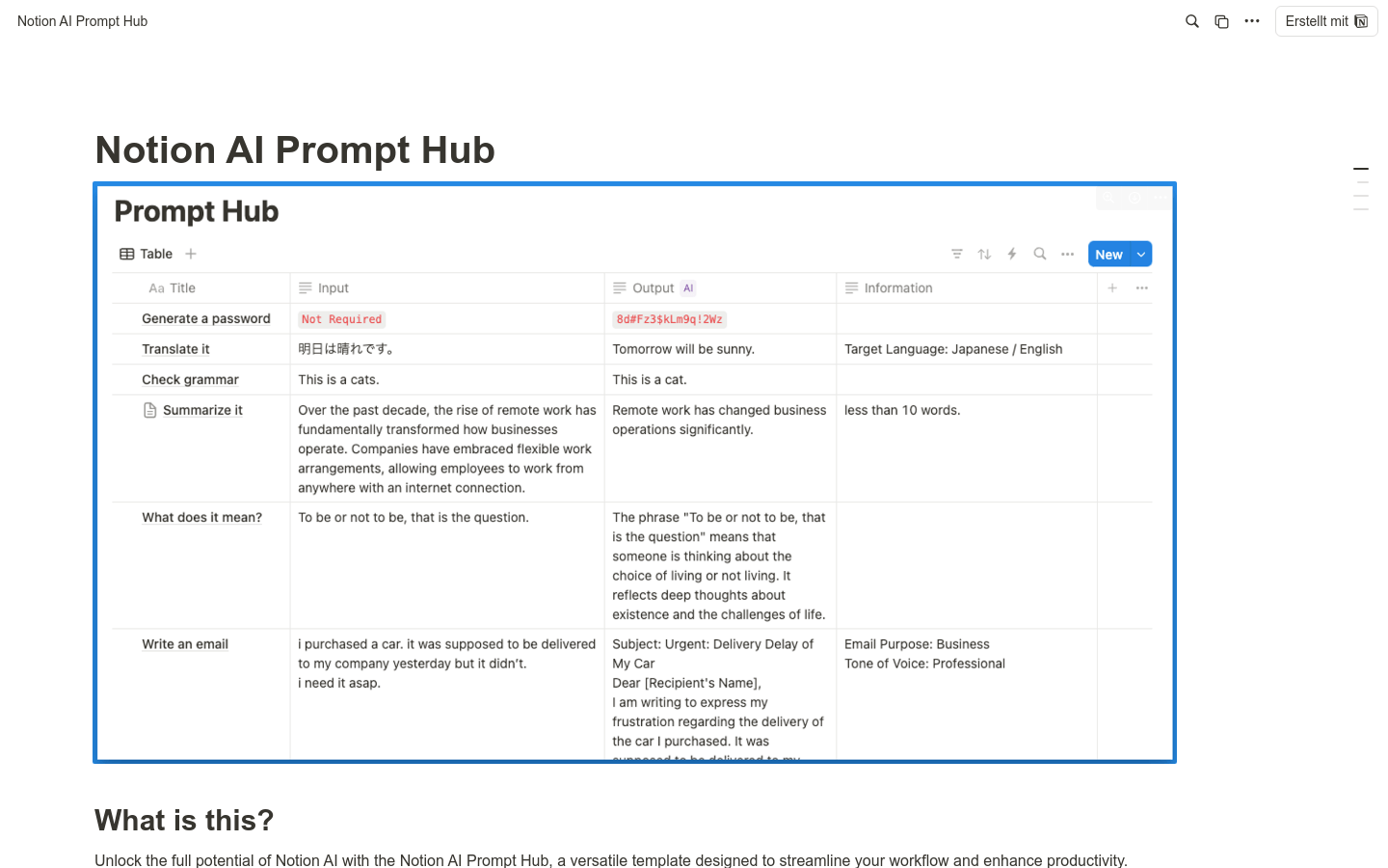 Notion AI Prompt Hub