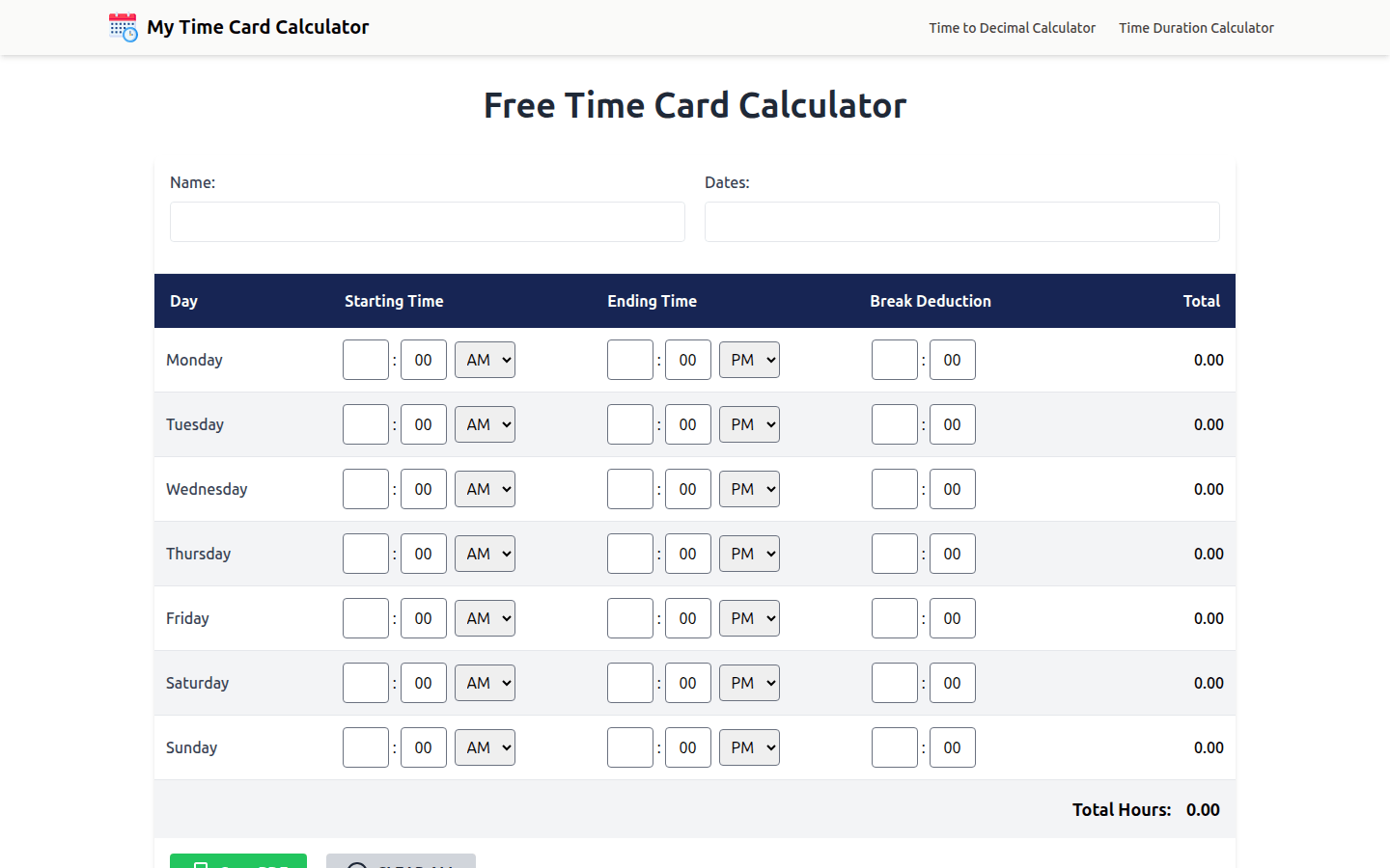 My Time Card Calculator