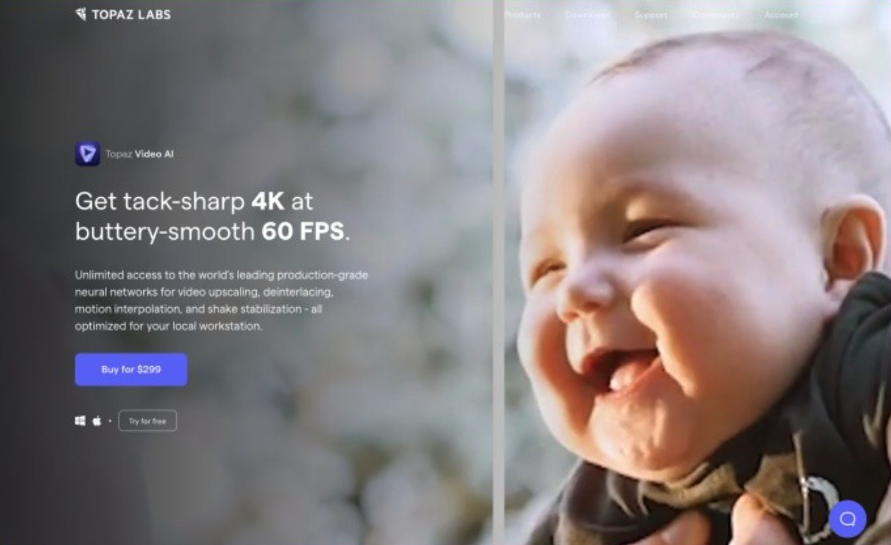 Topaz Video AI官方网站截图